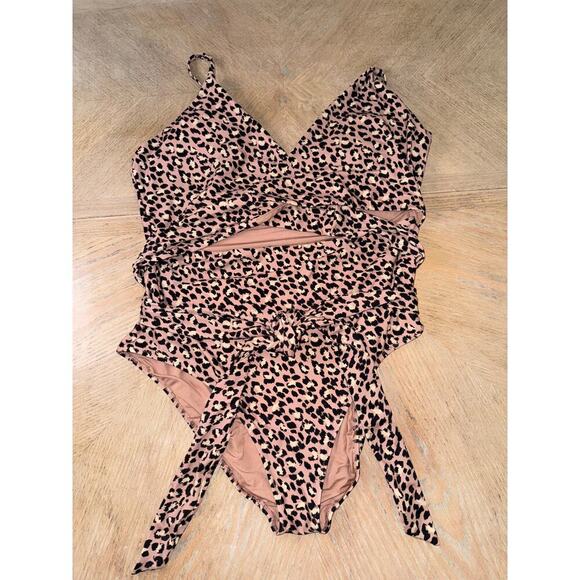 Aerie Leopard Full Coverage One Piece Swimsuit raw sienna size XXL - Picture 2 of 9